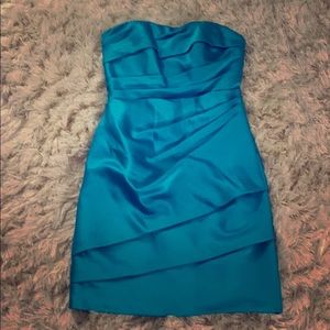 David’s Bridal Satin Malibu Blue Dress
